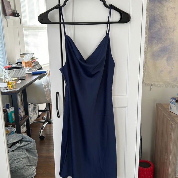 Navy blue mini cowl neck dress with adjustable straps size small - Picture 1 of 1